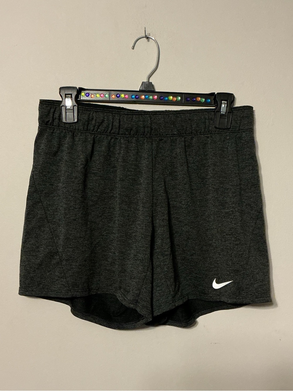 Nike Charcoal Gray Athletic Shorts with White Swoosh